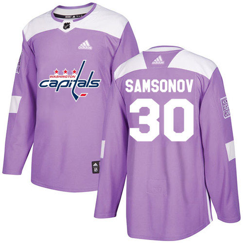 Men Adidas Washington Capitals #30 Ilya Samsonov Purple Authentic Fights Cancer Stitched NHL Jersey